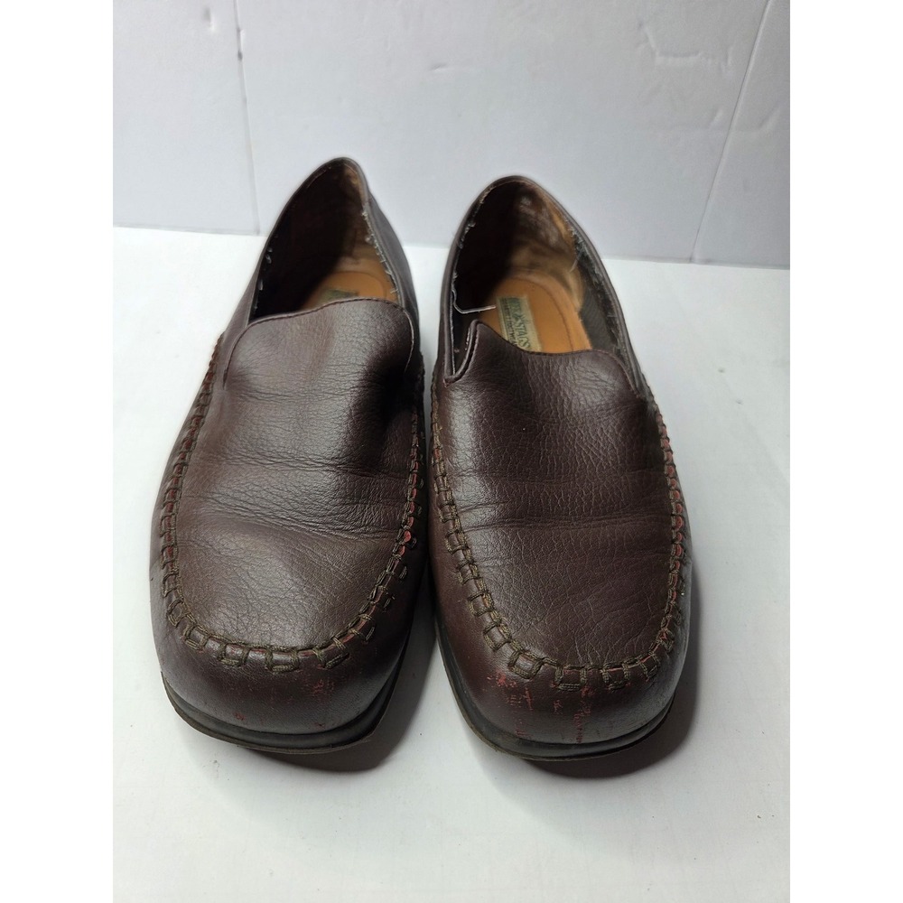 Deer Stags Julia Brown Leather Slip On Moc Toe Loafers Shoes Womens 8.5 M